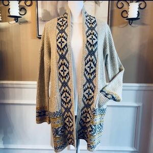 Lucky Brand Aztec Western Boho Open Front Comfy Cardigan Size Small